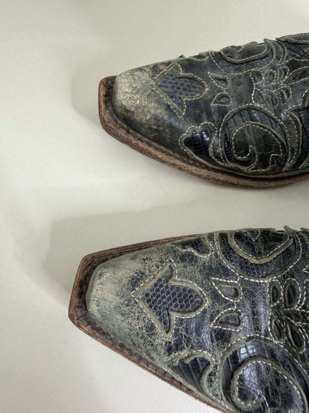 Corral 5.5 C1198 Black Lizard Inlay Cowgirl Western Boots Snip Toe Distress - Picture 2 of 13